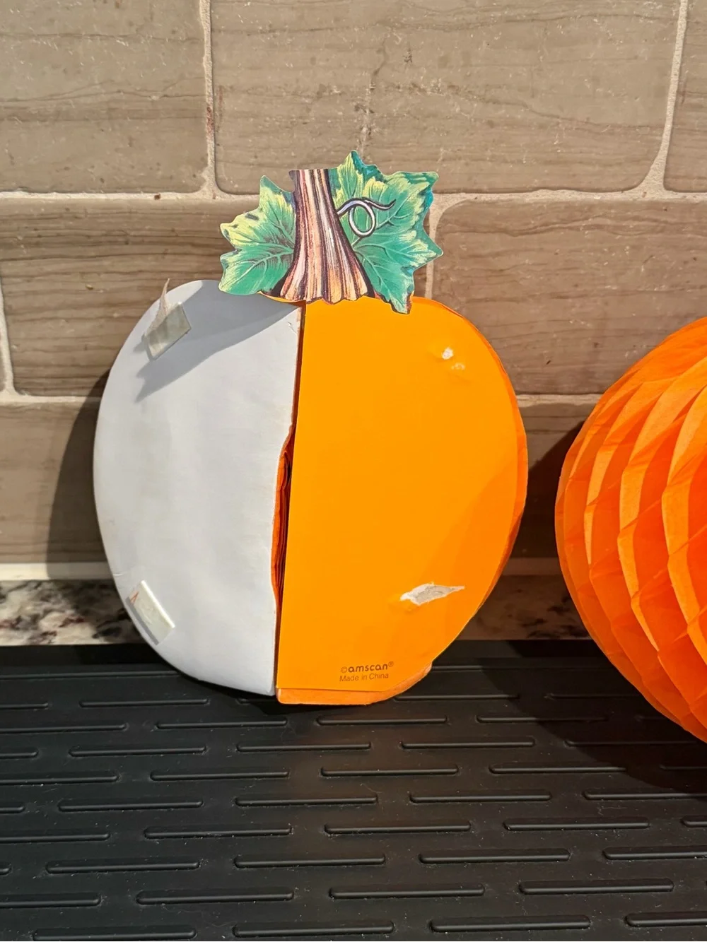 Set of 2 Amscan Orange Honeycomb Paper Pumpkin Halloween Fall Centerpieces